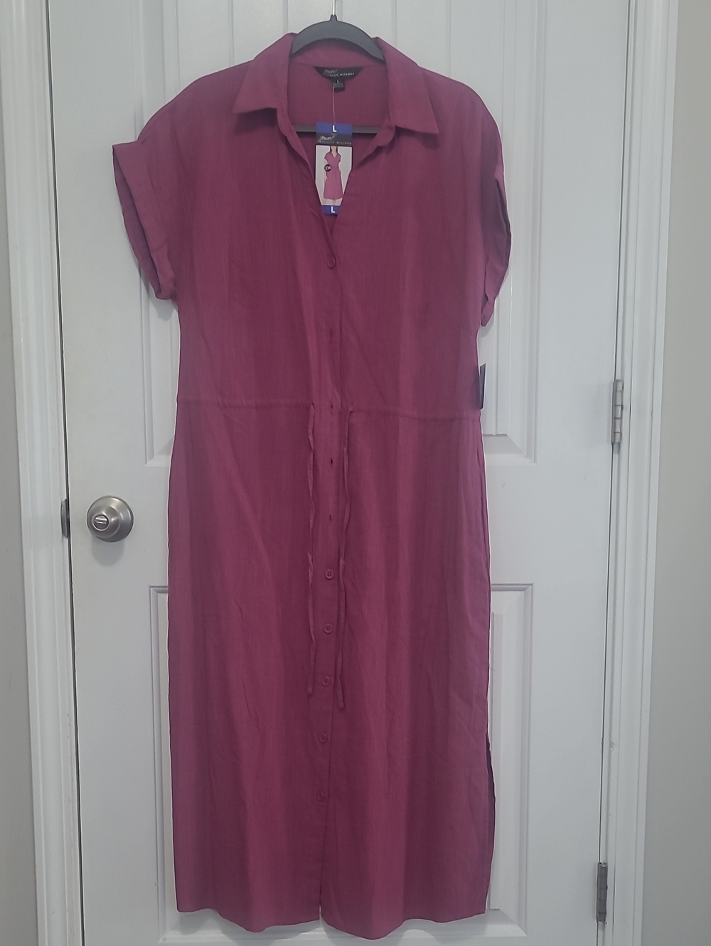 Badgley Mischka Plum Button-Front Midi Shirt Dress